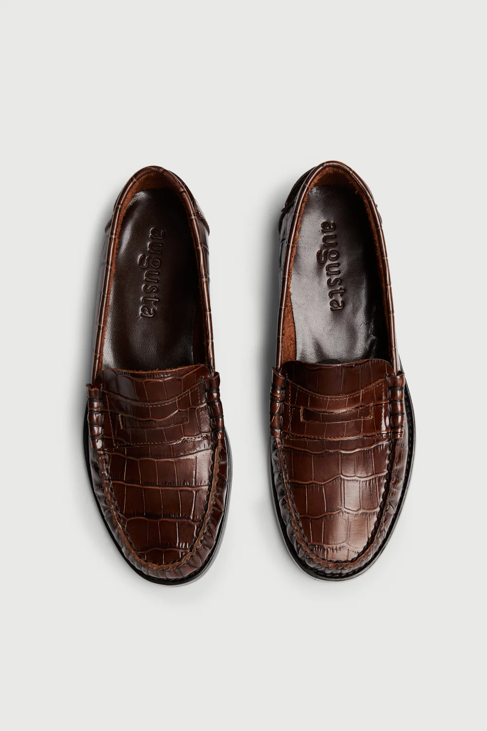 Zoe Loafers in Croc-effect Chocolate Leather - Image 5