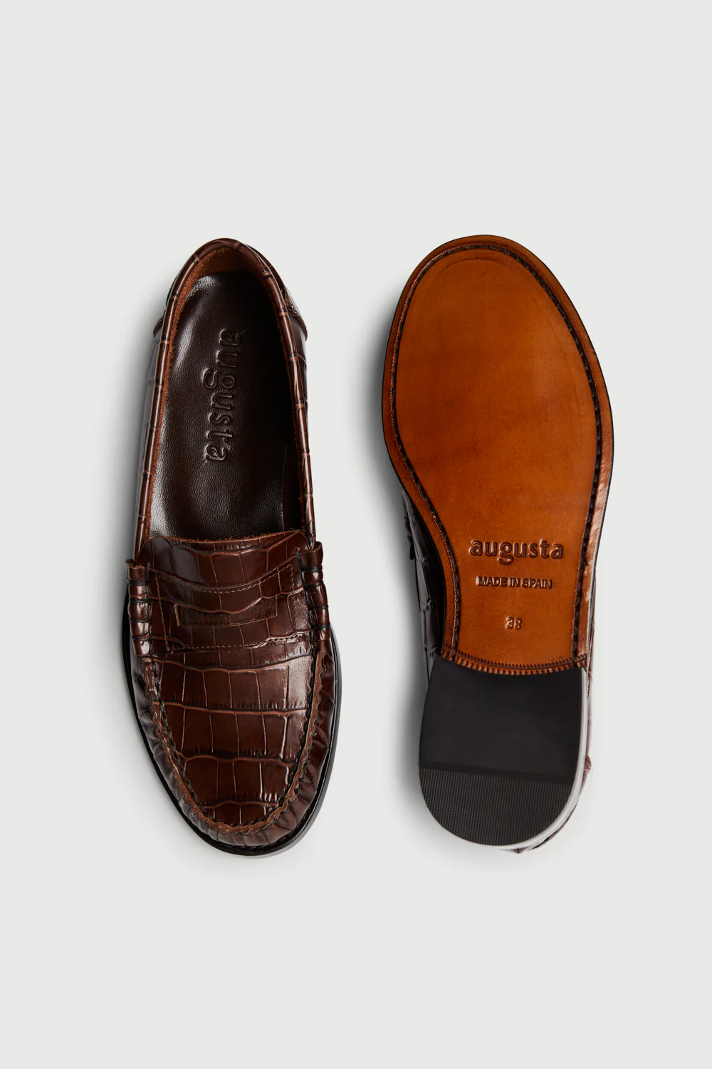 Zoe Loafers in Croc-effect Chocolate Leather - Image 7