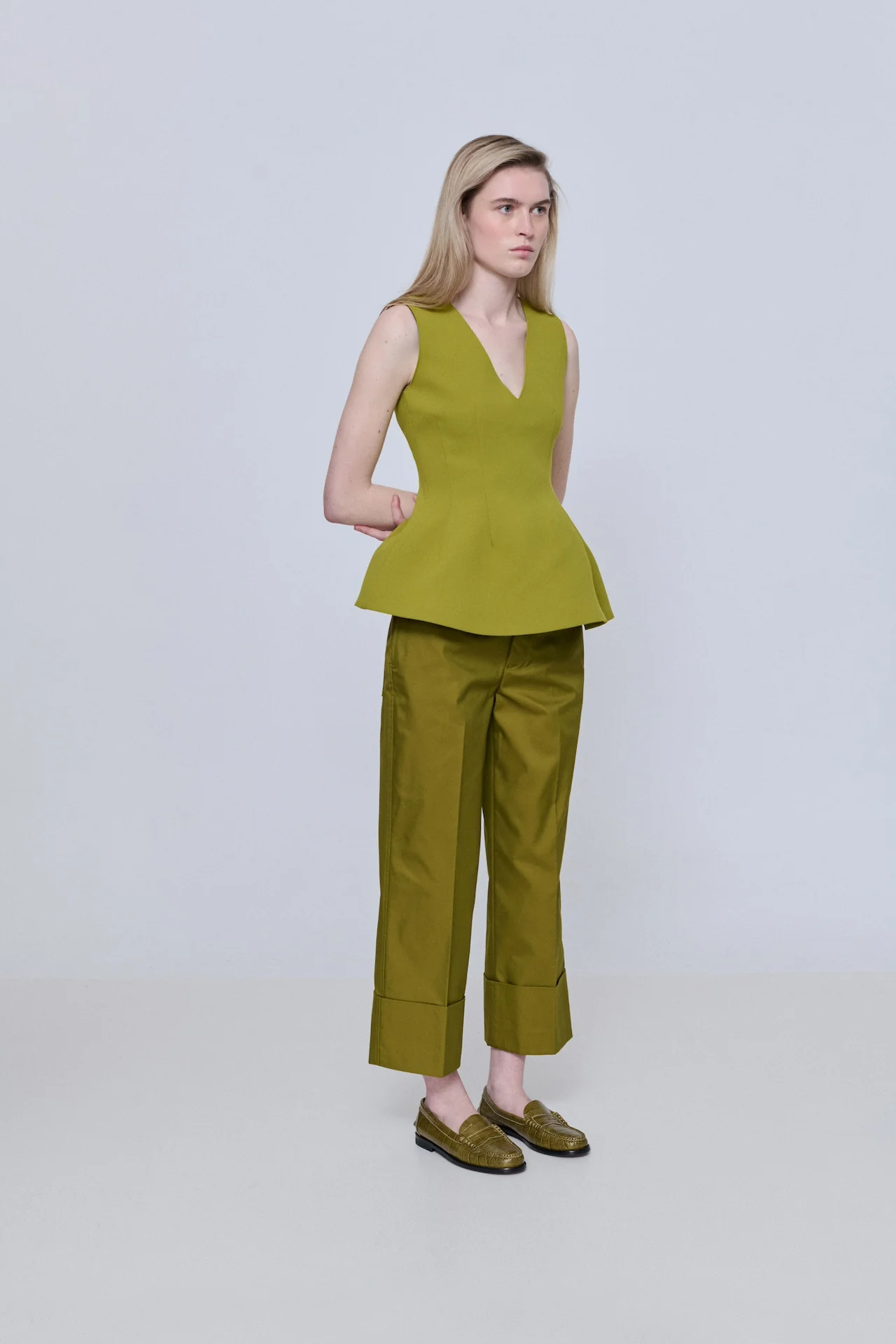 Zoe Loafers in Croc-effect Olive Green Leather - Image 4