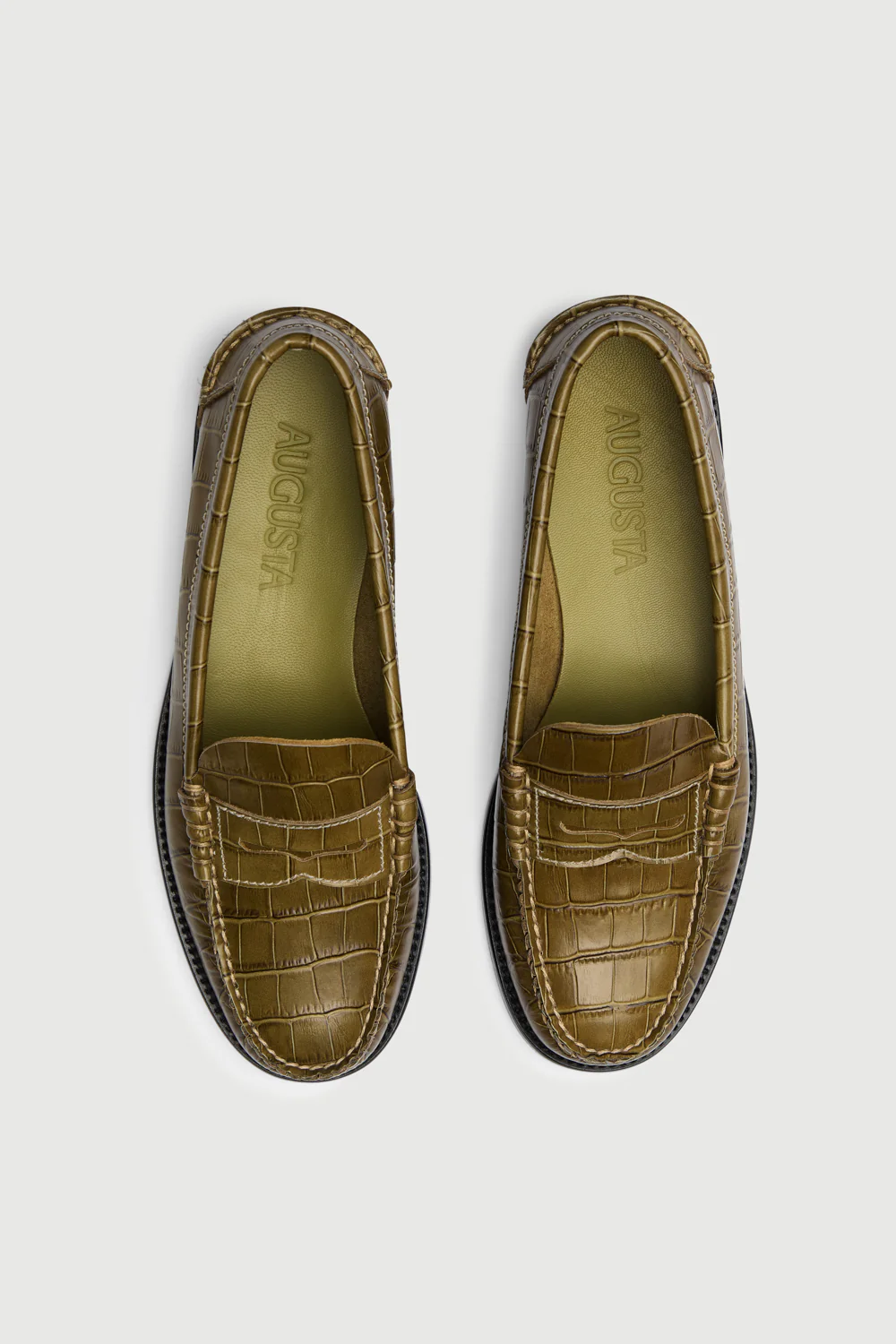 Zoe Loafers in Croc-effect Olive Green Leather - Image 5